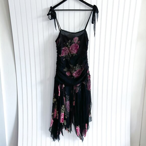 Vintage Y2K FW 2003 Blumarine Black Floral Silk Fairycore Fairy Midi Dress IT 42 - Picture 1 of 6